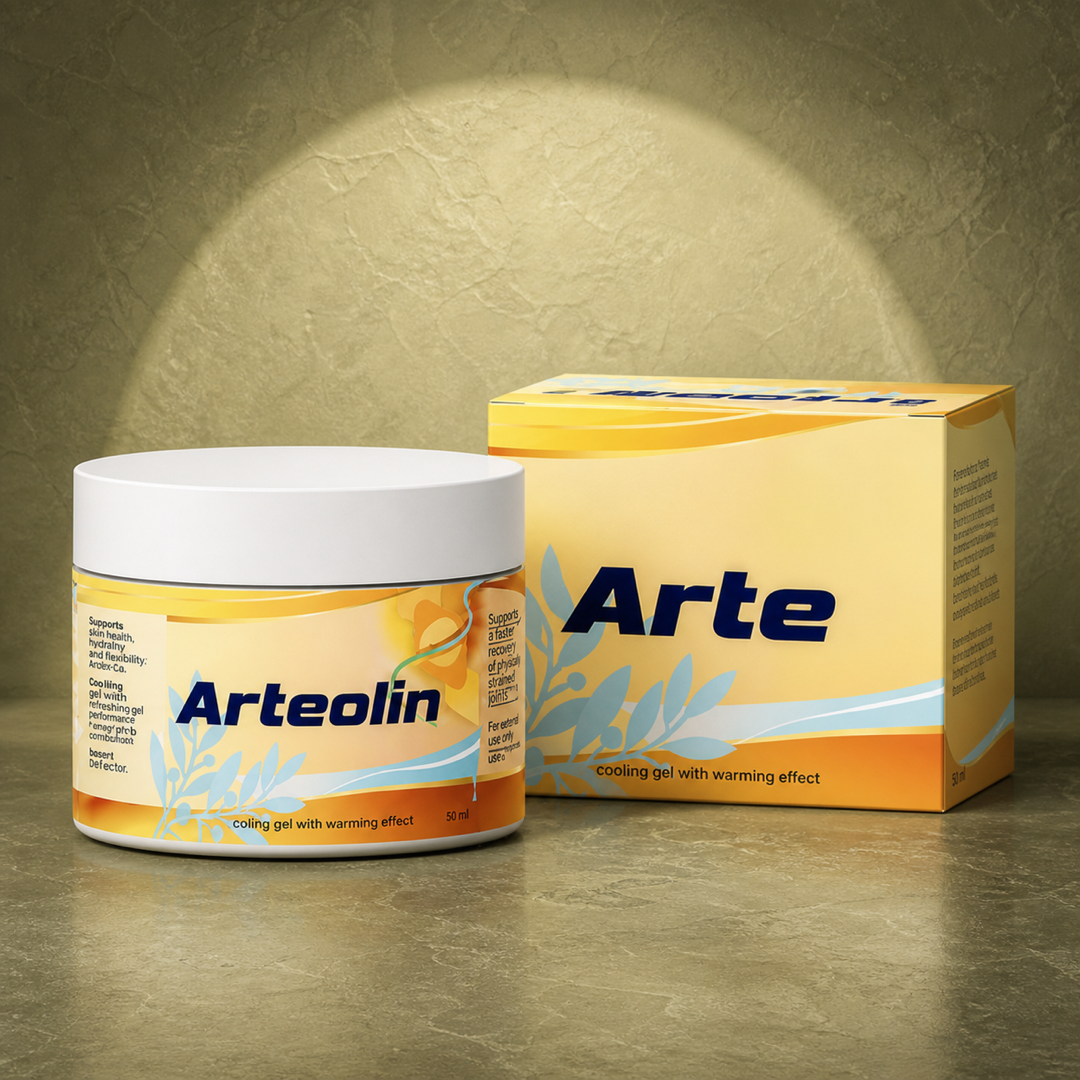 Kelímek a krabička Arteolin 50 ml na olivově zeleném kameni v ostrém světle